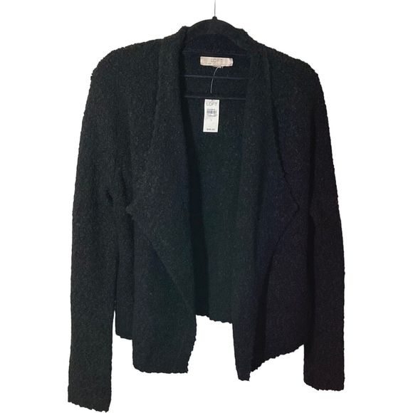 Ann Taylor Loft Womens Large Black Wool Blend Long Sleeve Drape Front Jacket NWT - Picture 1 of 6